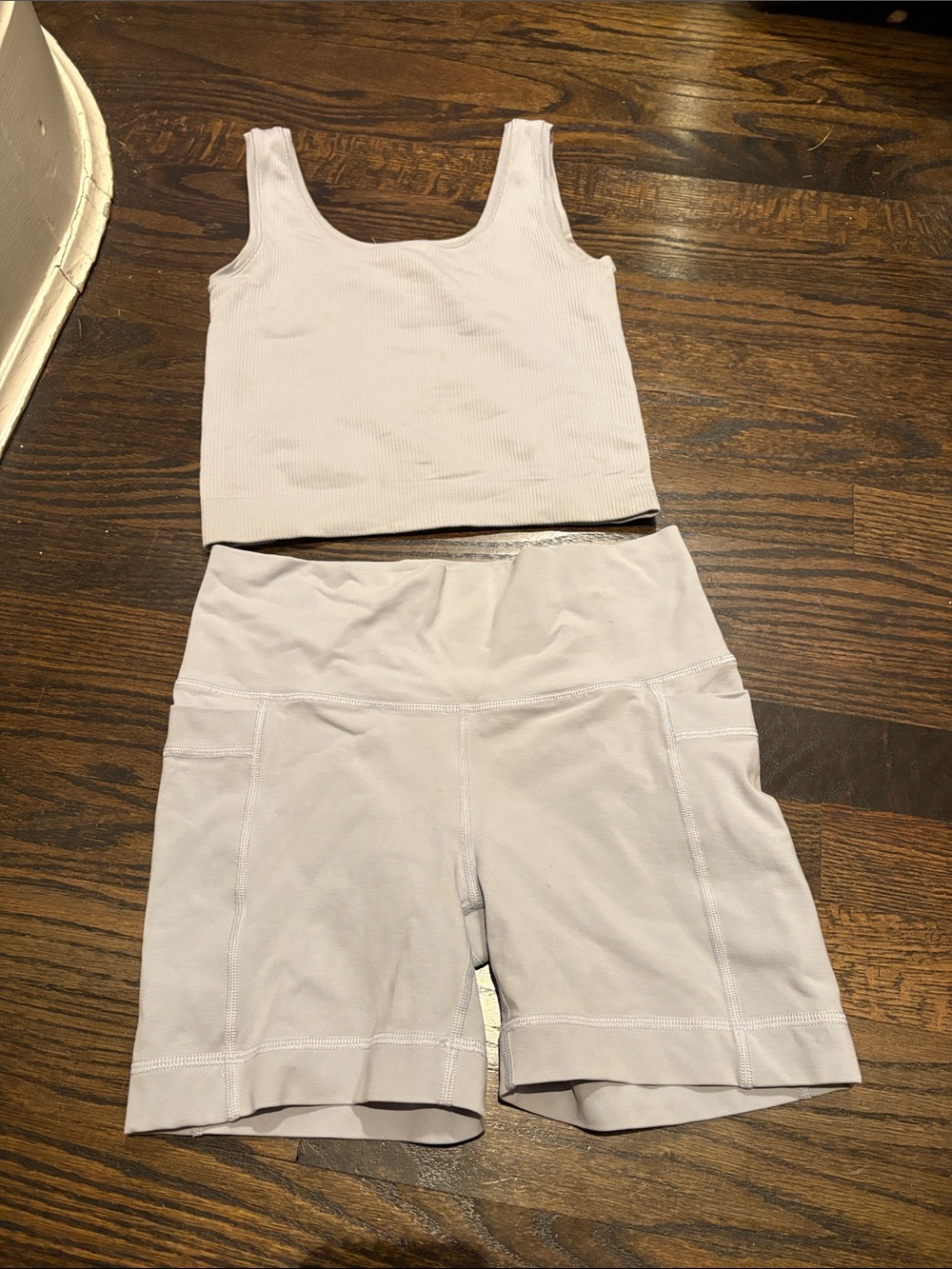 Athleta Lavender Ribbed Crop Tank & High-Rise Bike Shorts Set